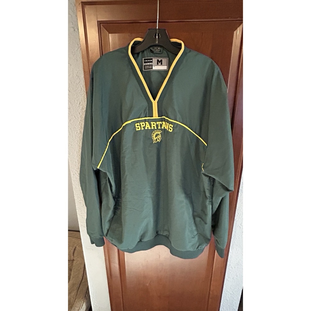Michigan State Spartans Green Pullover V-Neck Windbreaker Jacket Medium Teamwear